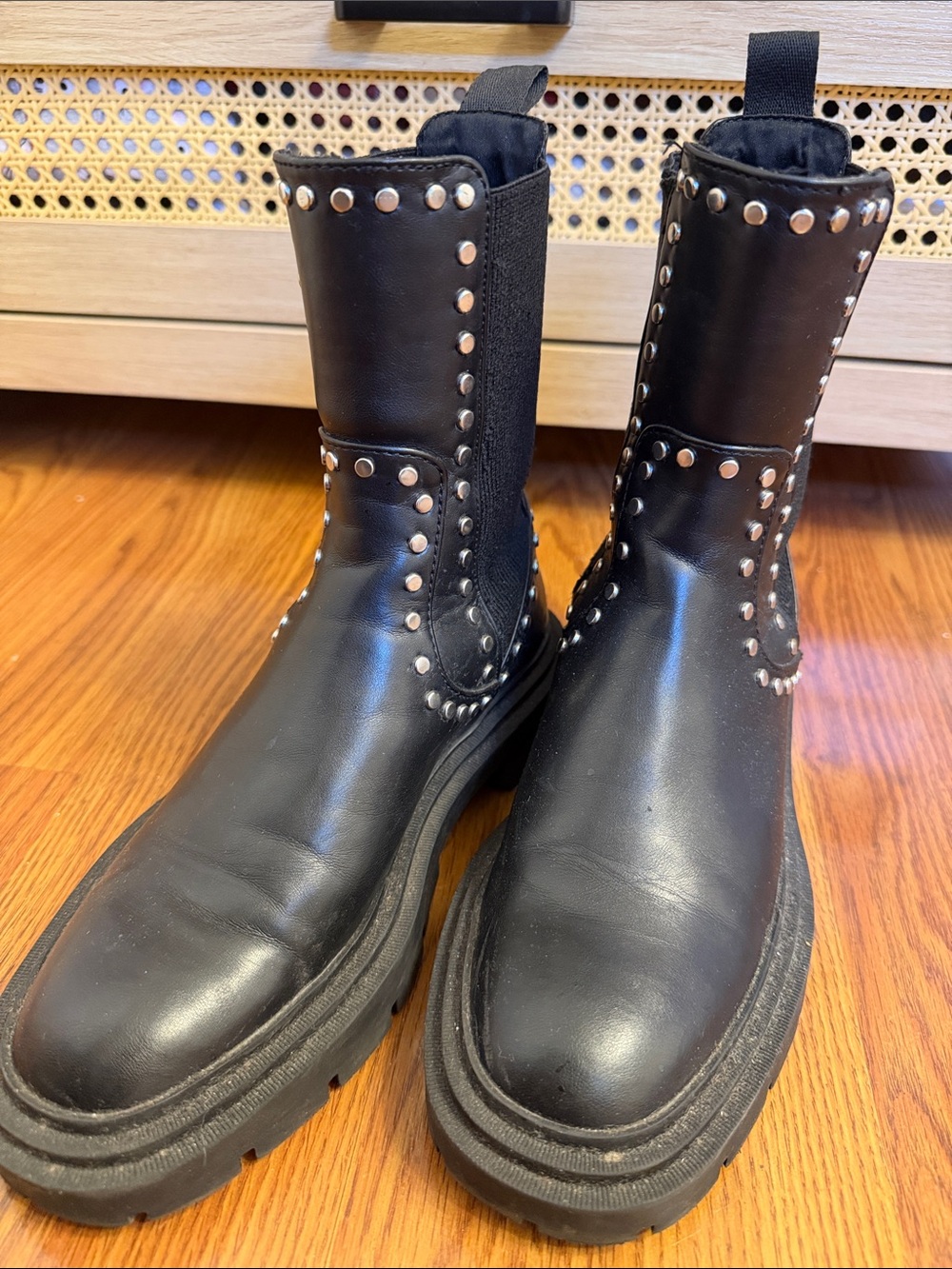 Zara Black Chelsea Platform Boots with Stud Detailing